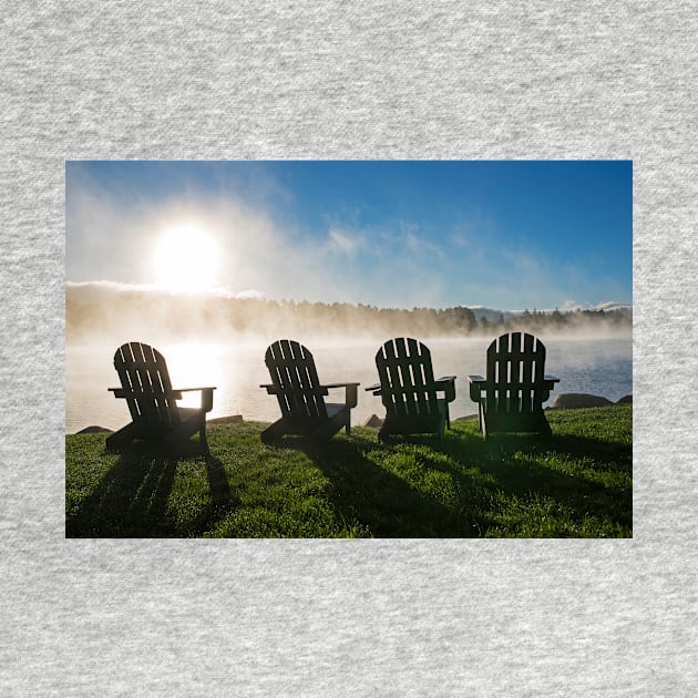 Adirondack chairs overlooking Mirror Lake in Lake Placid Sun by WayneOxfordPh